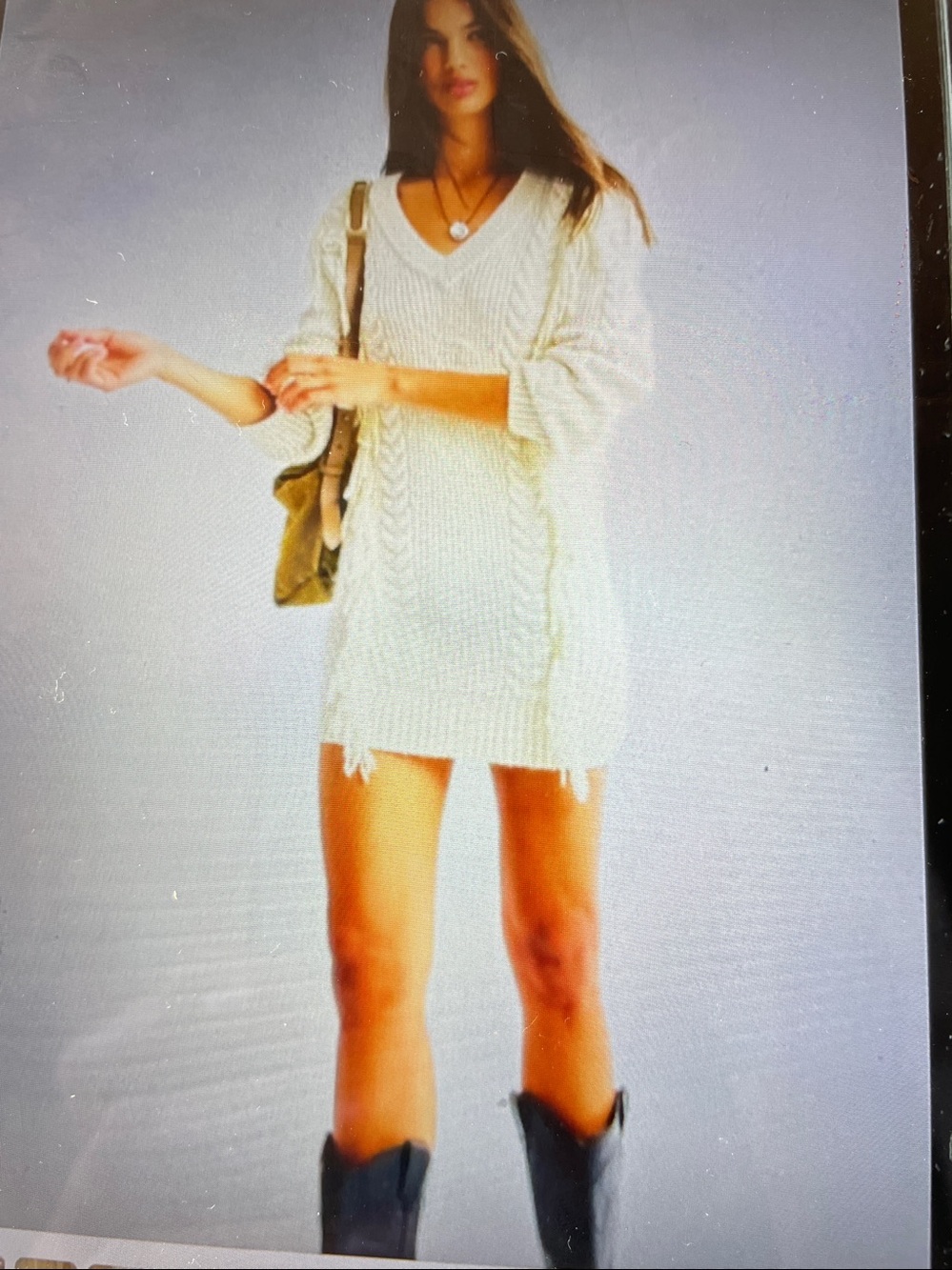 M.    Cream V-Neck Fringe Cable Knit Dress -NWT
